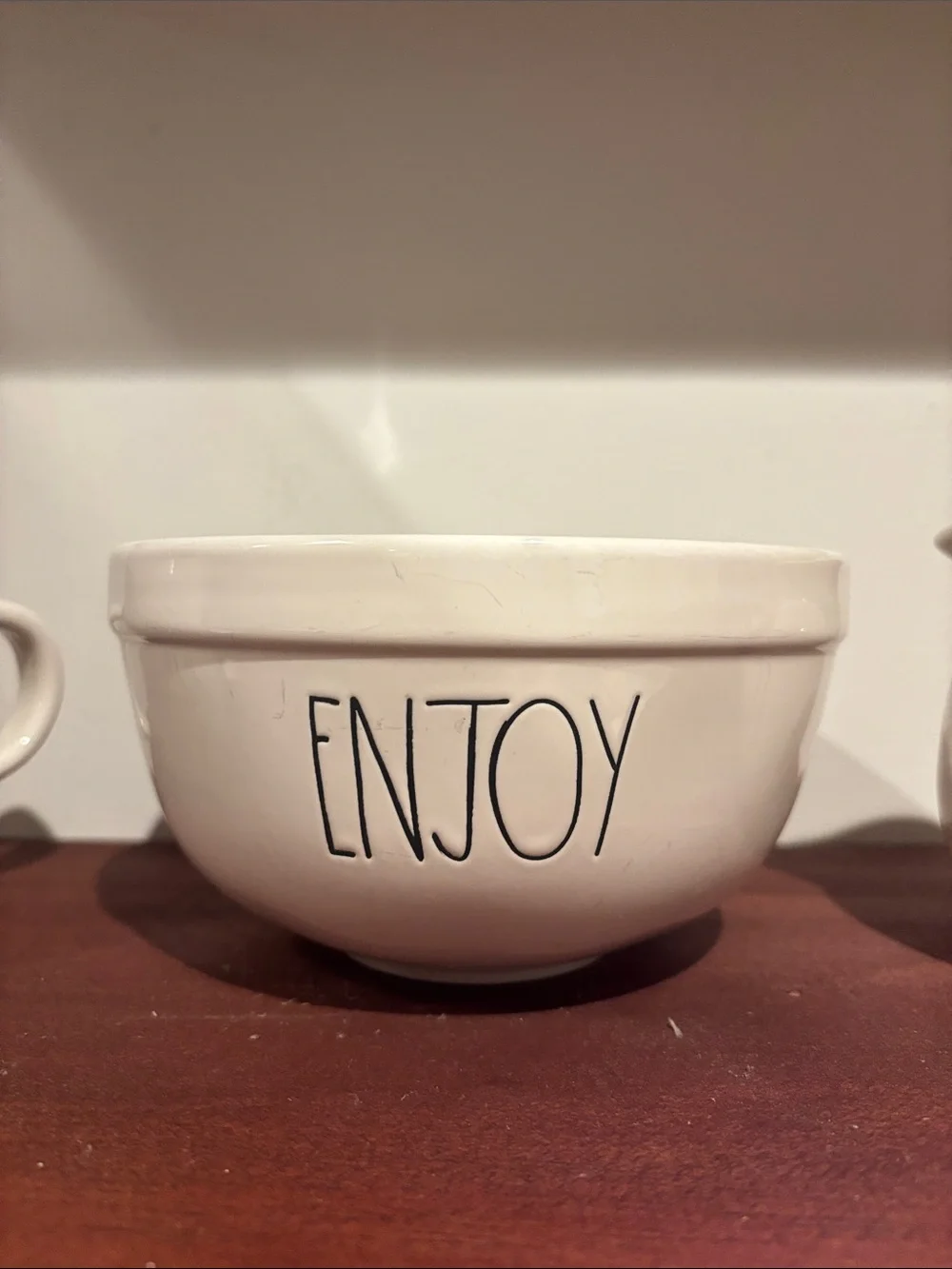 Rae Dunn White Ceramic 'Enjoy' Bowl with Two 'Pour' Creamers